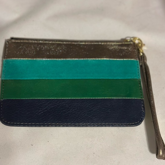 Fossil Leather Color Block Metallic Blue Green Gold Wristlet - Picture 2 of 4